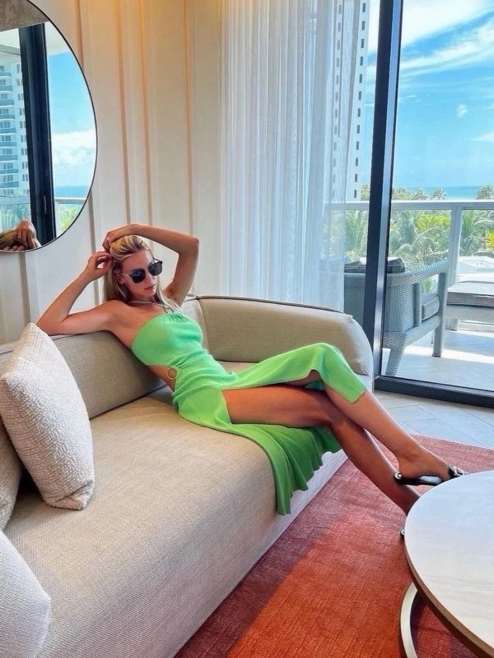 For Love & Lemons Keisha Maxi Dress Green Knit